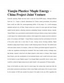 Tianjin Plastics/ Maple Energy – China Project Joint Venture