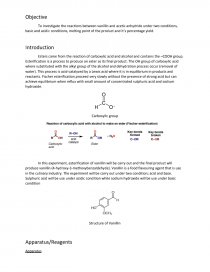 Esterification Reactions Of Vanillin The Use Of Nmr To Determine A Structure Lab Report